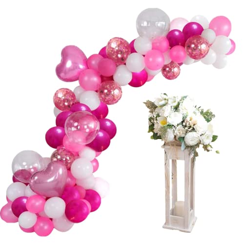 83Pcs Hot Pink Balloons 12/10/5 Inch Balloons Garland Arch Kit Helium Latex Balloons For Birthday Party Decorations Wedding Bridal Baby Shower Supplies With Strip, Dot Glue, Matching Ribbon #TOP6