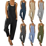 NUSGEAR Mono Peto Mujer Lino de algodón Suelto Jumpsuit Moda Casual Petos de Pantalones Largo Bolsillo Color Sólido Mono con Botones Pantalón Verano holgado ajustable