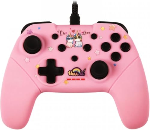 Konix Unik Controller con cavo per Nintendo Switch, Switch 2 e PC - Cavo da 3 m - Fantasia Be Love, unicorni - Rosa
