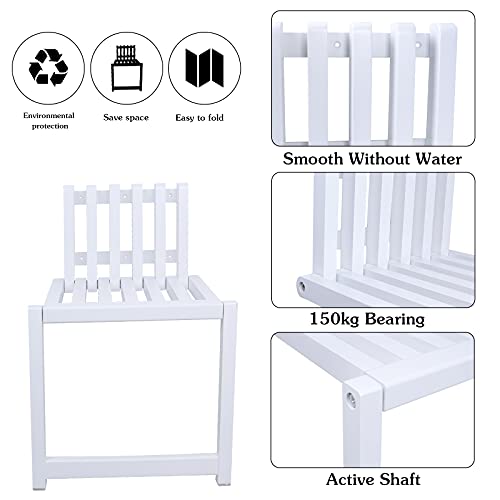 Caleptong Wall Mounted Entryway Stool, Shower Bench Wood Folding Shower Seat For Seniors Foldaway Stool For Entrance Hall Bathroom Living Room, White #TOP2