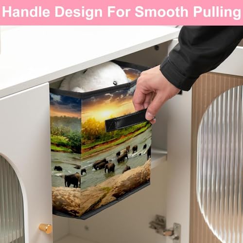 Boîte de rangement pliable motif éléphant avec poignées solides