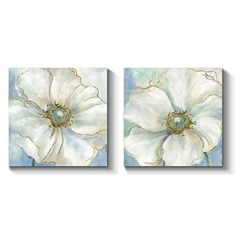 TAR TAR STUDIO Blumenbild Abstrakte Wandkunst: Weiße Blüten Gemälde Kunstdruck auf Leinwand für Badezimmer (30,5 cm B x 30,5 cm H x 2 Stück, mehrere Stile) Cover