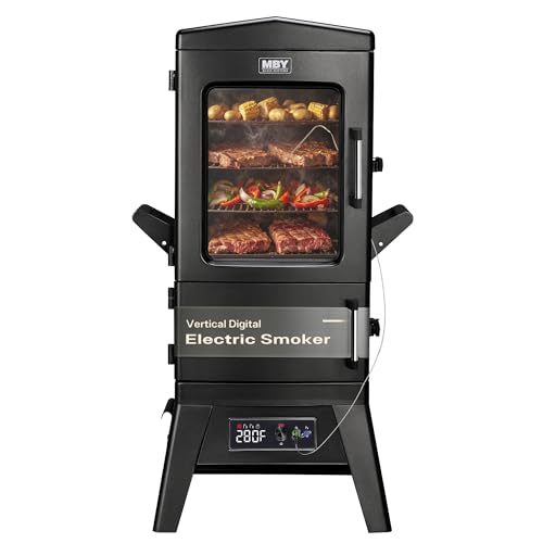 Vertical Electric Smoker with Waterproof Cover & Meat Probe, Outdoor Smokers with 4 Cooking Grates, 633 Sq.in Cooking Space, LED Temperature Control for Smoke Ribs,Brisket,Chicken