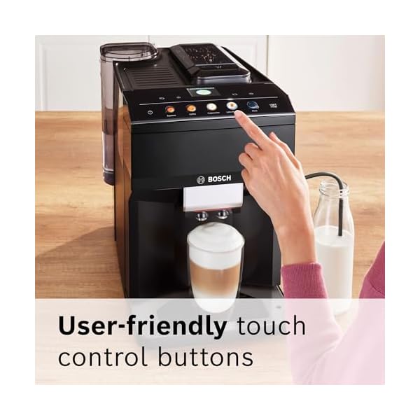 Bosch tpu40109 500 series fully automatic espresso machine with whole bean compartment and ground coffee chute tft display touch control panel external milk system and 9 beverage options black  urban country home decor