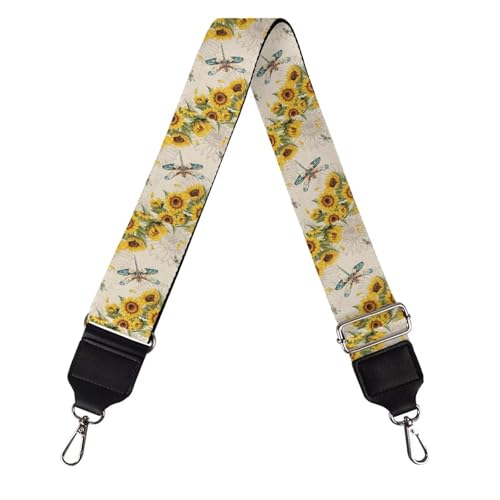 Image of Talayituse Dragonfly Sunflower Print Shoulder Strap Wide Purse Bag Strap Adjustable Replacement Belt Luggage Crossbody Shoulder Bag Strap for Women Girls