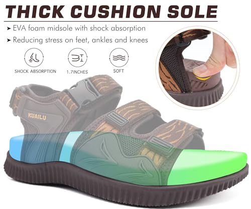 Image of KuaiLu Mens Hiking Sandals with Arch Support Orthopedic Walking Recovery Sandals for Plantar Fasciitis Open Toe Summer Athletic Sport Comfortable Cushion Breathable Outdoor Water Sandals Size7-13