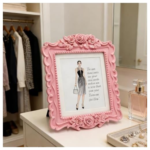 ZXT-parts 5x5 Picture Frame with mat 4x4 Square Pink Frame. Resin Handmade Photo Frame. Glass Panel. Black Suede Cover.European Style. For Desktop.