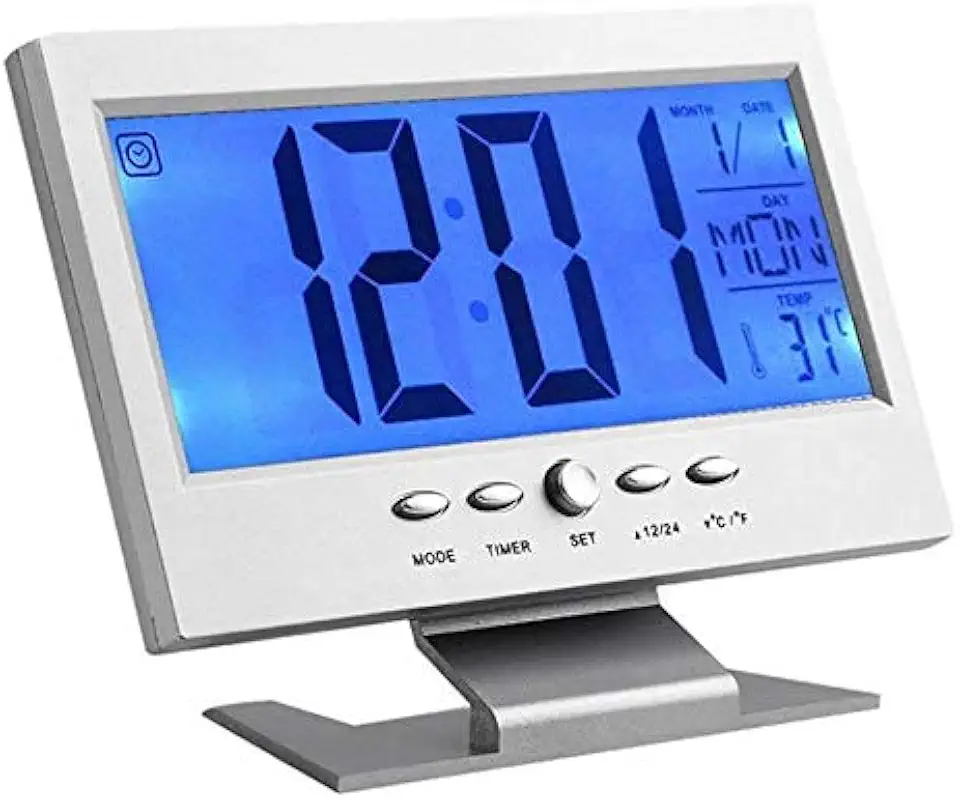 Relógio digital acionamento sonoro despertador PRATA CBRN01439 Commerce Brasil