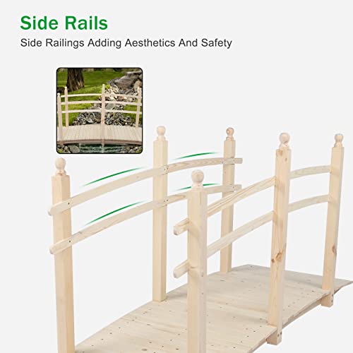 image for VINGLI 7.5 ft Garden Bridge, Arch Walkway Wooden Bridge with Safety Ra