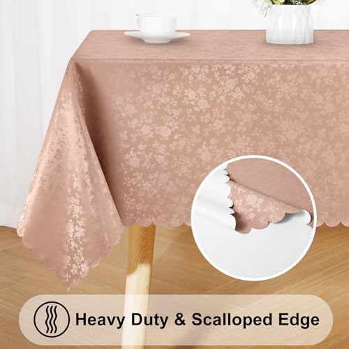 Image of Smiry Rectangle Table Cloth, Waterproof Heavy Duty Vinyl Tablecloths, Wipeable Washable Table Cover for Kitchen and Dining Room (Tan, 60 inch X 102 inch)