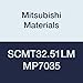 Mitsubishi Materials SCMT32.51LM MP7035 Carbide SC Type Positive Turning Insert with Hole, Coated, Square, Grade MP7035, 0.375" IC, 0.156" Thick, 0.016" Corner Radius, LM Breaker (Pack of 10)
