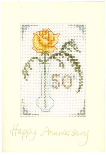 Lifetime Samplers & Decorative Textiles Rose 50th Anniversary Card - Golden Wedding - Complete Cross Stitch kit on 16 aida with Clear Colour Chart