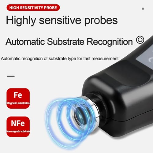 Calibro di spessore della pellicola di vernice con display LCD ad alta definizione, rotazione automatica dello schermo, memorizza 100 valori di dati per la verifica dello spessore della vernice