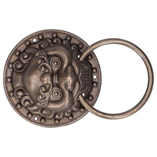 Antiker Bronze Löwen Türgriff, 14 x 9,8 cm Runde Chinesischer Klassischer Löwenkopf Türklopfer Retro Messing Tür Griffe für Doppeltür, Holztür, Innenhof, Heimdekoration