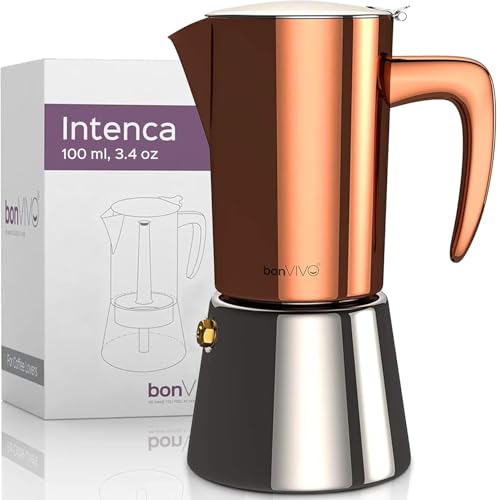bonVIVO Intenca Cafetera Italiana Express De Inducción De Acero Inoxidable - Cafeteras Express para Espresso - Color Cobre bonVIVO Intenca Cafetera Italiana Express De Inducción De Acero Inoxidable - Cafeteras Express para Espresso - Color Cobre