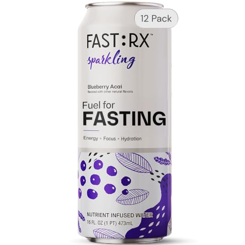 FAST:RX Fasting Electrolyte Drink | Zero Sugar Zero Calorie Hydration with Vitamins & Minerals | Intermittent Fasting & Keto | Blueberry Acai | Sparkling | 16oz 12-Pack