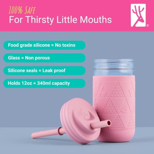 Elk and Friends Kids & Toddler Cups Glass Mason Jars 12 oz with Silicone Sleeves & Silicone Straws Smoothie Cups Spill Proof Cup by Elk and Friends - Image 3