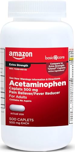 Image of Amazon Basic Care Extra Strength Pain Relief, Acetaminophen Caplets, 500 mg, Pain Reliever/Fever Reducer, 500 Count