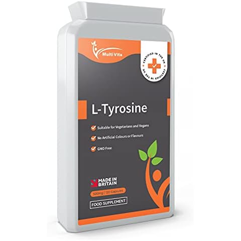 L-Tyrosine 500mg 120 Capsules | High Strength Supplement | Free Form Amino Acid | UK Manufactured GMP Guaranteed Quality Cover
