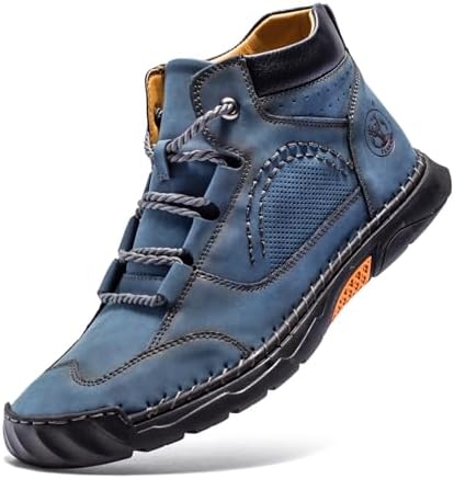 FLYLAND Men's Casual Leather Shoes Ankle Chukka Boots Fashion Sneakers Handmade Lightweight Loafers Mid Top Dress Boots Walking Driving Shoes