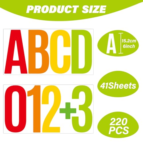 220 PCS 41 Sheets Letter Stickers,Bulletin Board Letters (Colorful, 6 Inch) by Metsyth - Used condition - Image 2