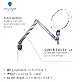 Daylight Aura On Arm™ Ring Lamp – 4,500 Lux at 30cm, 90+ CRI, 6,000K Daylight LEDs, Extendable 145cm Arm, Continuous Dimmer, Wall/Table Mountable, Pivoting Head – Black - Image 4