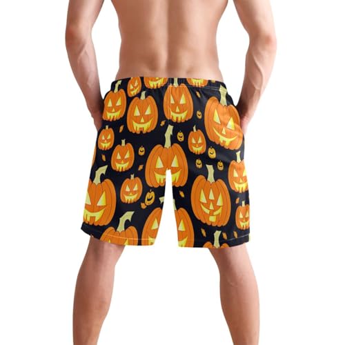 Large-Scale Pumpkin Halloween Men's Boy's Novelty Beach Shorts Swim Trunks Summer Quick Dry Bathing Suits S3