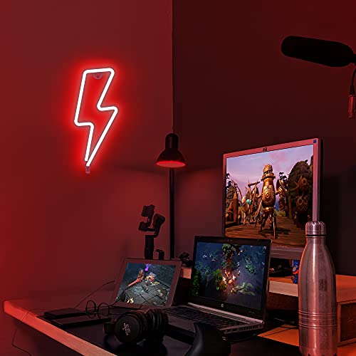 Lumoonosity Lightning Bolt Neon Signs, Usb Powered Lighting Bolt Led Light With On/Off Switch, Red Led Lightning Bolt Neon Sign For Wall Decor, Hanging Led Signs, Neon Lights For Bedroom Gaming Room #TOP3