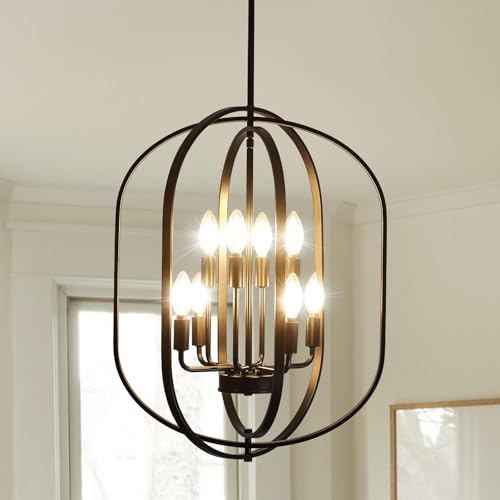 Black Chandelier for Dining Room Light Fixture, 8-Light Foyer Lighting