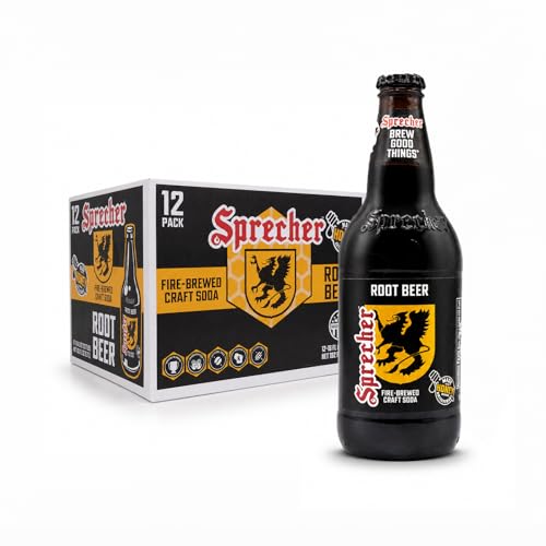 Sprecher Root Beer in 16 fl oz Glass Bottles (12 Pack), Fire-Brewed Craft Soda with Real Honey,...