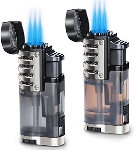 Zoocura Torch Lighter 2 Pack Triple Jet Flame Butane Torch Lighters Refillable Butane Gas Lighter Windproof Adjustable 3 Flame Lighter Gift for Christmas (Without Gas)