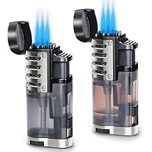 Zoocura Torch Lighter 2 Pack Triple Jet Flame Butane Torch Lighters Refillable Butane Gas Lighters Windproof Adjustable 3 Flame Lighter for Christmas Without Gas