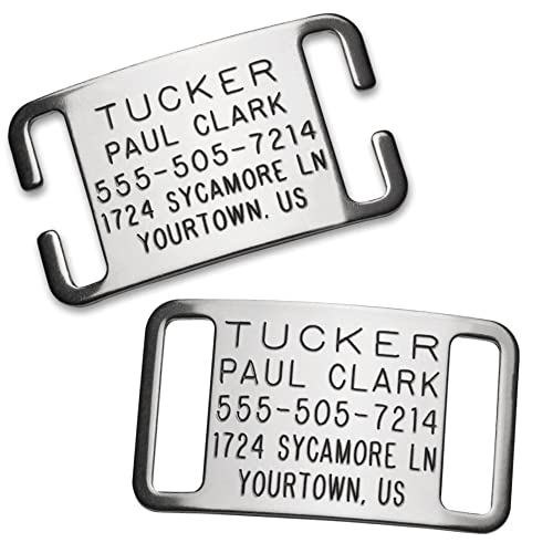 Collartags Slide On Dog Id Tags Engraved For Pets - Boomerang Tags, Personalized, Silent, Custom Slide-On Stainless Steel Dog And Cat Name Tags For 1 Inch Wide Nylon Collars - Closed End, Large #TOP24