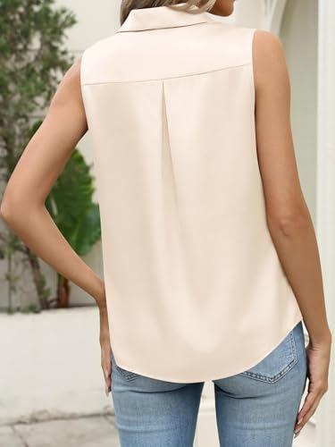 Image of Cicy Bell Womens Summer Satin Tank Tops Silky Casual Dressy V Neck Sleeveless Button Down Shirts Loose Fit Work Blouses