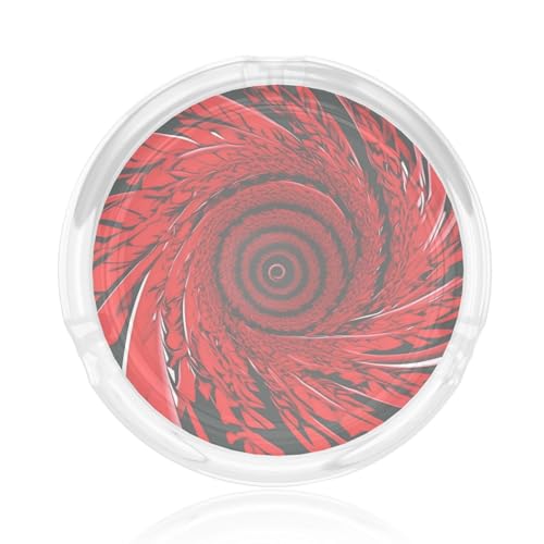 Posacenere rotondo in vetro trasparente con stampa a spirale, motivo vortice rosso, 8,4 cm, accessorio per la casa, ufficio, pati, decorazione per la casa