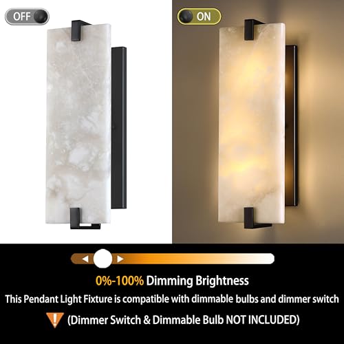 Image of 15.7 inch Natural Square Alabaster Marble Modern Concise 2 Light Wall Sconce Fixture,Black Finish for Bathroom Bedroom Hallway Bedside Staircase Vanity Mirror