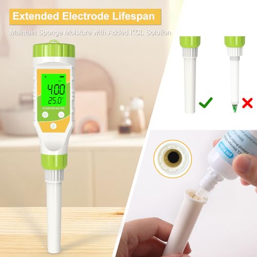 GISNPA Digital pH Meter for Food, 0.01 Resolution High Accuracy Food pH Tester with Backlit LCD Display and ATC for Meat, Bread, Canning, Brewing, Cheese, Solid Sampling, Soft Soil and Water