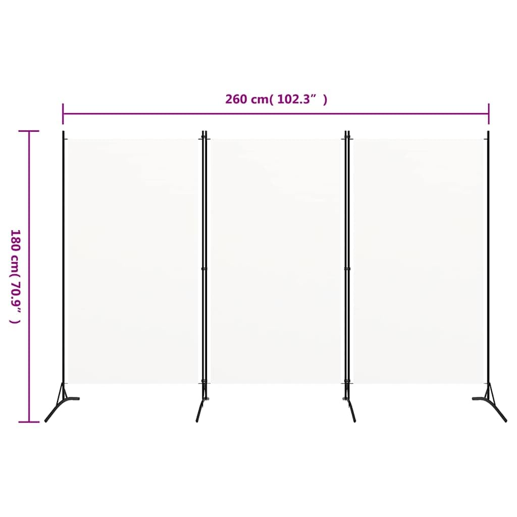 Paravent 3 Panneaux Blanc 260x180 cm Tissu Pliable Separateur Piece