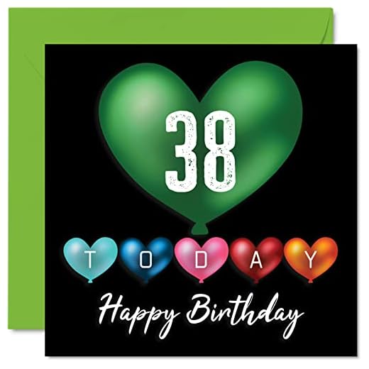 Divertidas tarjetas de cumpleaños 38 para hombres y mujeres, globos de corazón, tarjeta de feliz cumpleaños para papá, mamá, hijo, hija, hermano, hermana, tío, tía, primo, tarjetas de felicitación de