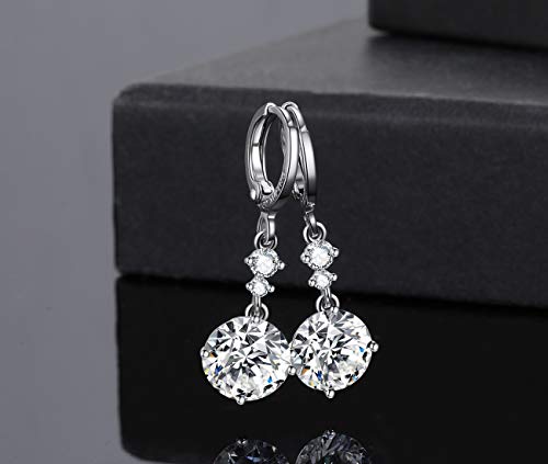 Drop Dangle Earrings Leverback 9Mm 2.75Ct And 2Pcs Small Cz Cubic Zirconia Design 15K White Gold Plated With Hypoallergenic Hoops Gorgeous Gift For Women And Girls #TOP3