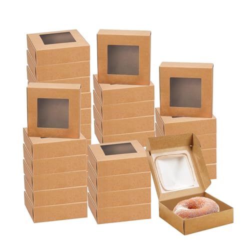 Kraftpapier Boxen: 30 Stück 10x10x3cm Keksschachtel Box mit Sichtfenster für Cupcakes Kekse Desserts Party und Geschenk