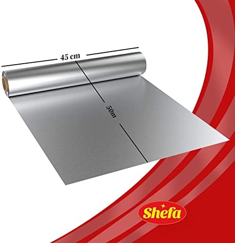 Shefa Tin Foil 30cm x 50m - Aluminium Foil roll, 18 Micron Foil, Heavy Duty Kitchen Foil - Thick & Durable, Recyclable Tinfoil Roll - Cooking & Dining & Catering Foil (30cm X 50m)