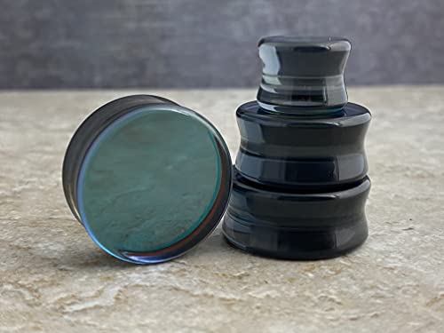 Mystic Metals Body Jewelry Pair Of Iridescent Smokey Glass Double Flare Plugs (Pg-577) (5/8" (16Mm)) #TOP1