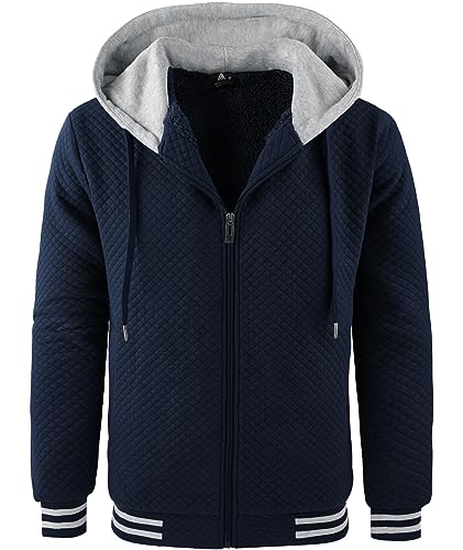 Image of GEEK LIGHTING Mens Fleece Lined Hoodies Zip Up Waffle Knit Thicken Hooded Sweatshirts Winter Jackets