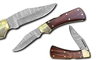 Novahaven Damaststahl Taschenmesser – Klappmesser für EDC, Jagd, Camping & Survival mit Holz-, Knochen- oder Harzgriff – Outdoor Geschenk-Messer (Mehrere Farben) (Dunkelholz)