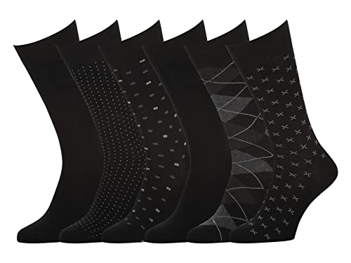 Easton Marlowe Mens Dress Socks 6 Pair Combed Cotton Classic Patterns No Seam Comfort