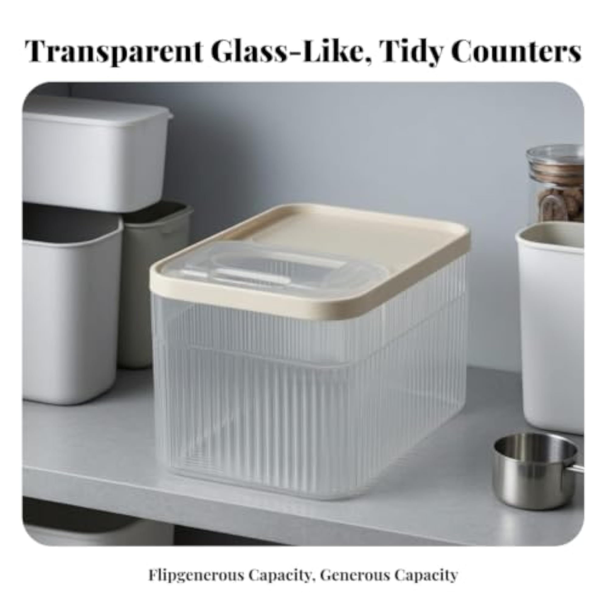 Space-Saving Rice Storage Container with Measuring Cup