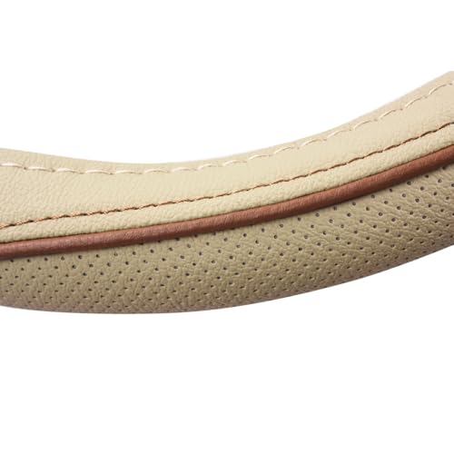 CAR PASS Line Rider Universal Fit Delux Leather Steering Wheel Cover, for suvs,sedans,Vans,Trucks for 14.7" to 15" (Beige)