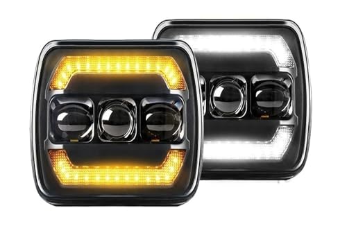 Phare LED Carré 5x7 Pouces avec DRL Ambre et Blanc pour Éclairage Tout-terrain 12V 24V