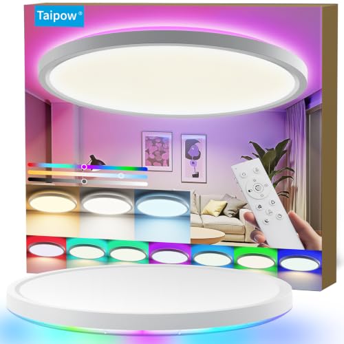 Taipow Led Deckenleuchte RGB Farbwechsel, Deckenlampe Dimmbar mit Fernbedienung 24W Rund 3000K-6500K für Küche Jugendzimmer Schlafzimmer Badezimmer Wohnzimmer Kinderzimmer - Ø30cm